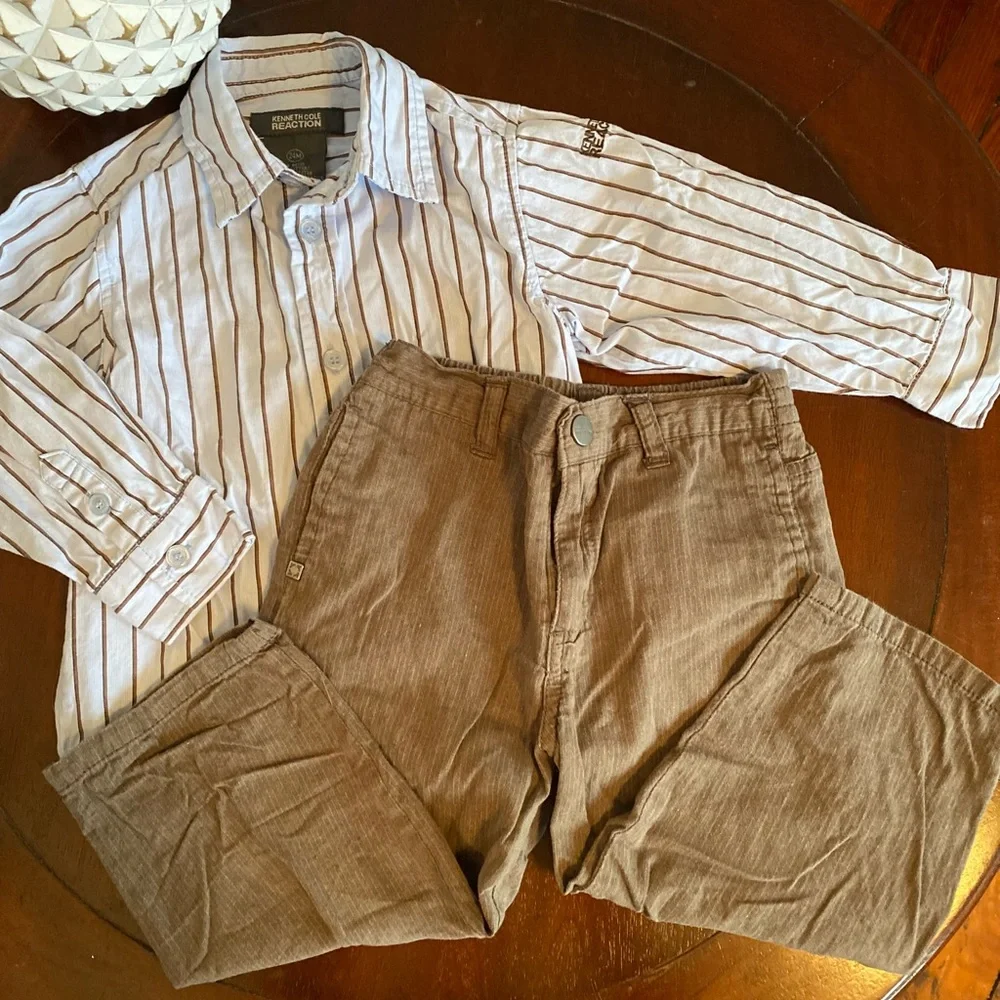 Kenneth Cole Outfit Pin Stipe Shirt & Khaki Pants Size 24 Month